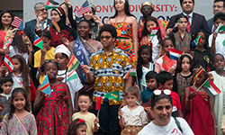 A globe with interconnected people icons
